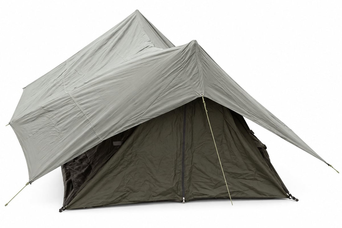 Original fransk armé campingtält flyglakan utomhus fältskydd olivolja