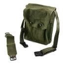 Original French Army 5-cell magazine pouch with adjustable shoulder strap and button closure in green canvas material.