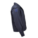 Original French Military alpine troops field jacket in solid blue cotton with epaulets and hook loop attachment plates.