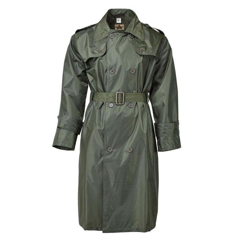 Original French military olive long rain coat all seasons waterproof belted NEW - GoMilitar