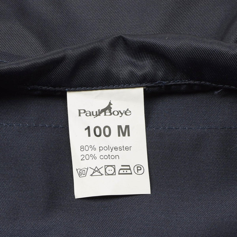 Clothing label showing PaynBoyé brand, size 100 M, 80% polyester and 20% cotton fabric with care symbols.