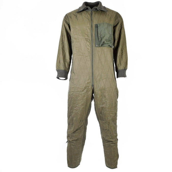 Original tysk armé vinteroverall kostymfoder, quiltat, vindtätt, slitstarkt ripstop-tyg för skydd mot kallt väder.