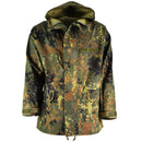 Original German army GoreTex waterproof Flecktarn camouflage rain jacket with hood and adjustable sleeves