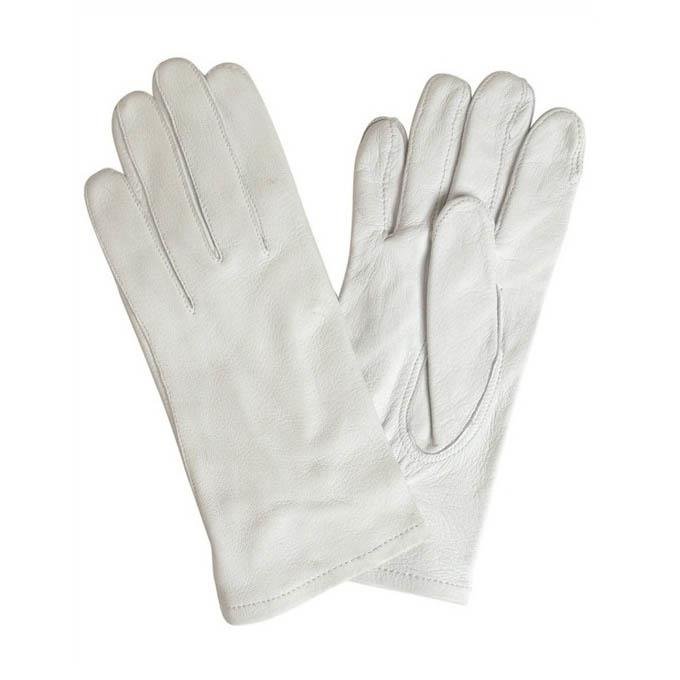 Original tyska armévita paradhandskar i läder, medellånga, formellt militärt överskott, hållbar och elegant design.