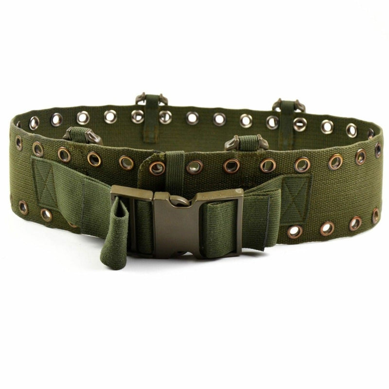 Original German army tactical webbing belt with metal eyelets and durable plastic buckle for military and outdoor use