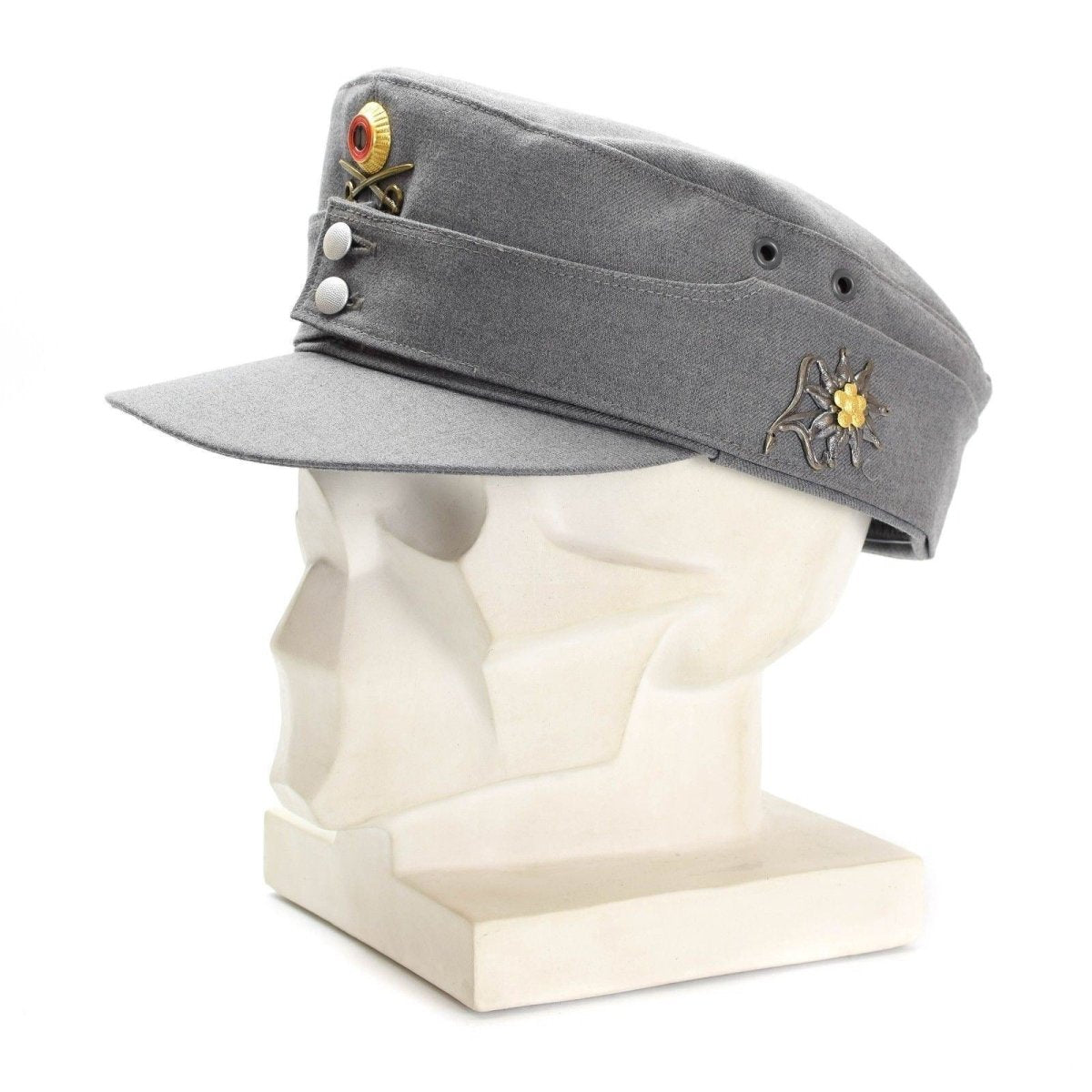 Original tyska armén Military Mountain Cap Gebirgsjäger Gray med blommamärke