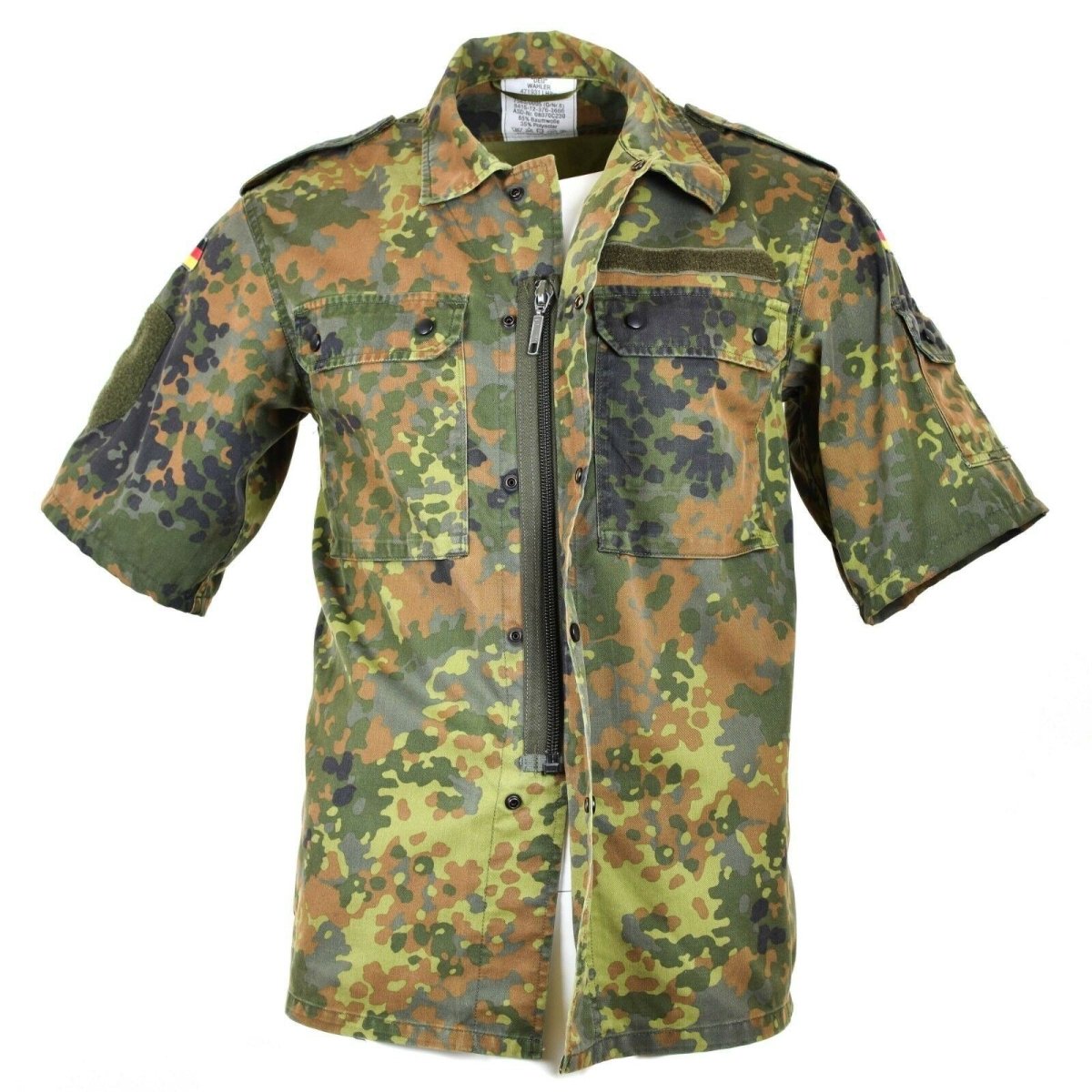 Original German Army Shirt Dragd dragkedja med korta ärmar Combat BW Army Issue