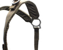 Close-up of original German Army Y-straps field belt suspenders showing metal ring and durable fabric straps