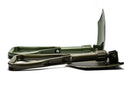 Original German BW Army folding shovel in green, compact and durable for outdoor survival and camping use.