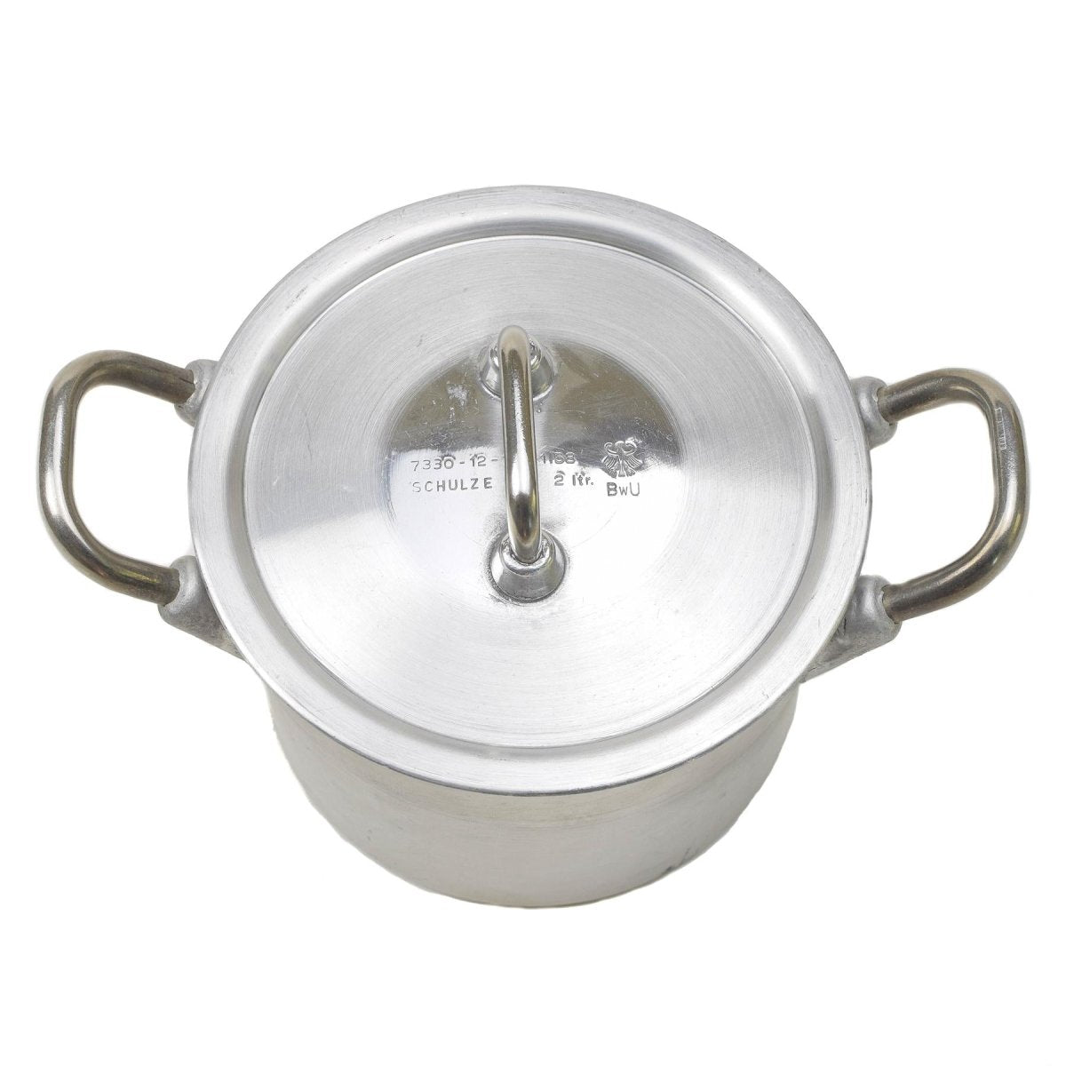 Original tysk militär aluminium 2 liter potten lock vandring bw armé mess kit ny