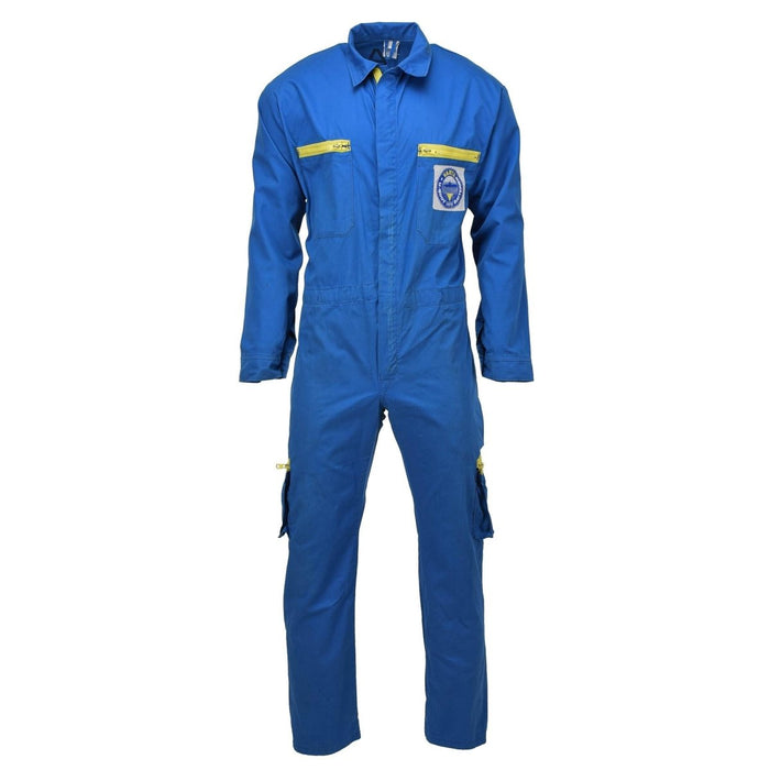 Original German Military Bundeswehr blå syrafast overall med lastfickor och tvåvägs dragkedja, slitstark bomullsblandning av polyester