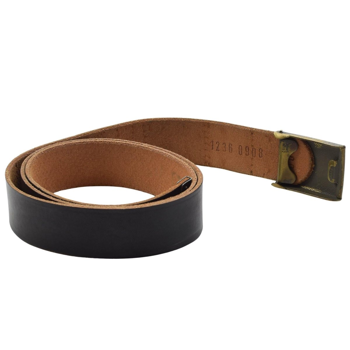 Original tyska militära läderbyxor Bälte Bundesmarine Army Navy Black