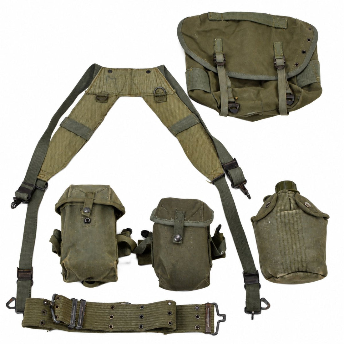 Original grekisk militär M56 Style 7-delad lastbärande vävsats Oliv