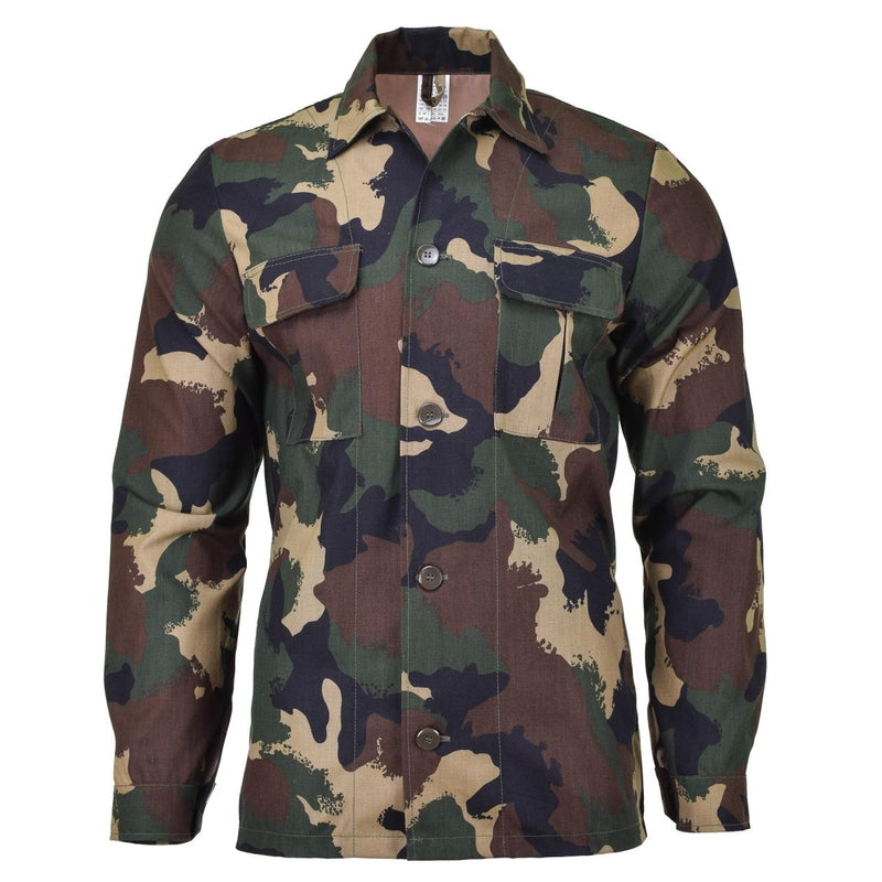 Original Hungarian Army camouflage combat field blouse military surplus shirt with front pockets and button closure