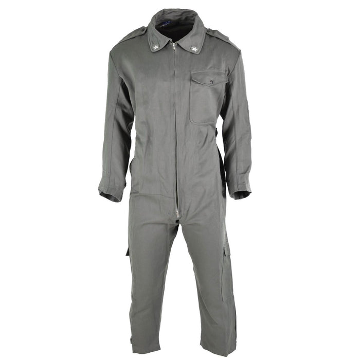 Original italienska flygvapnets hållbara gröna arbetsklädersoverall med dragkedja och justerbar midja, militäröverskottsstil