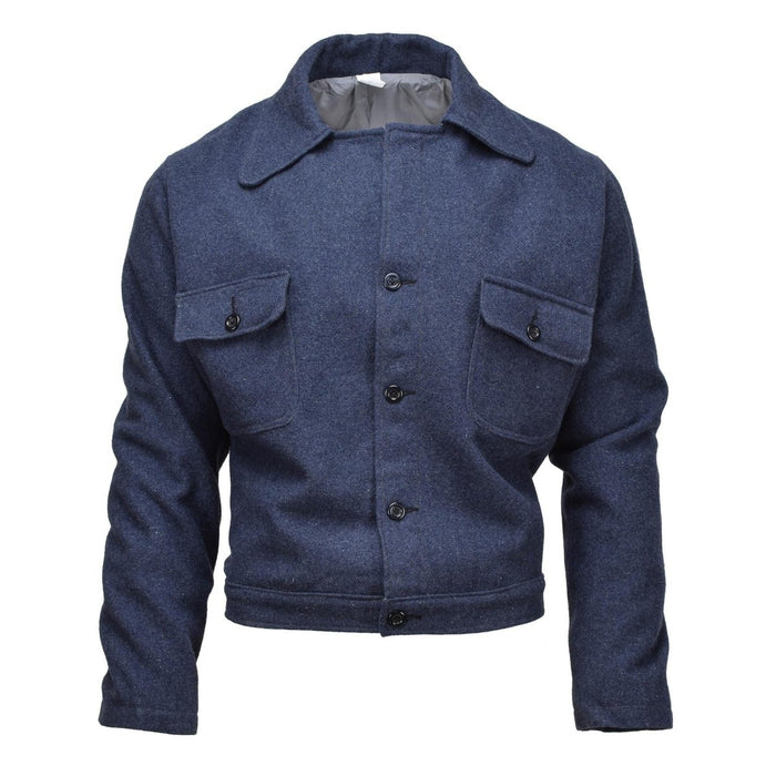 Original italiensk army vintage Ike-stil blå ulljacka med fickor med knappar och skräddarsydd enhetlig design