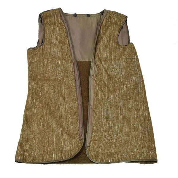 Original italiensk militärbrun foder väst täcke faux päls vintage varm khaki