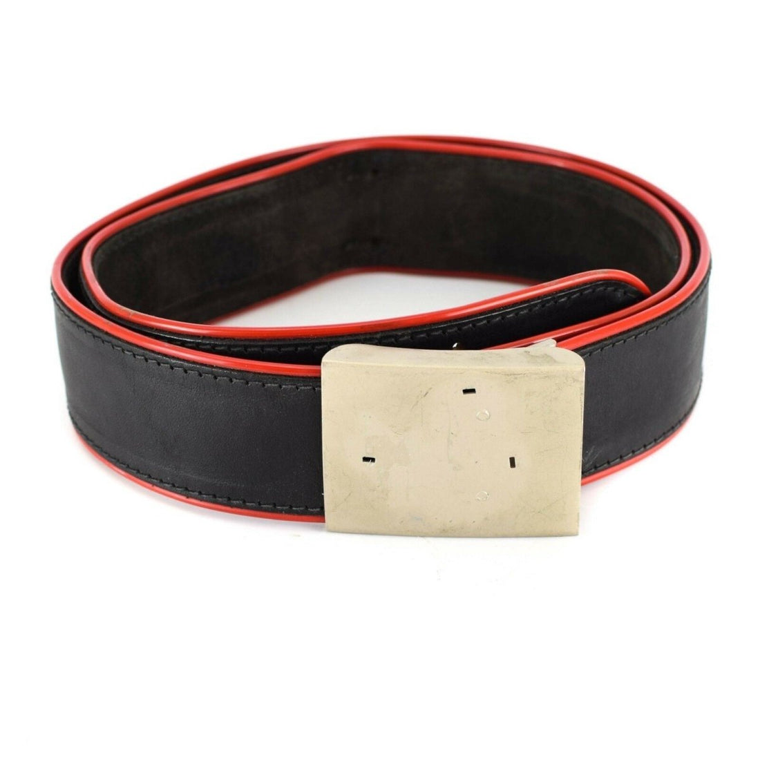 Original italiensk militärläder paradbälte Metal Spänne Svart Röd Trim