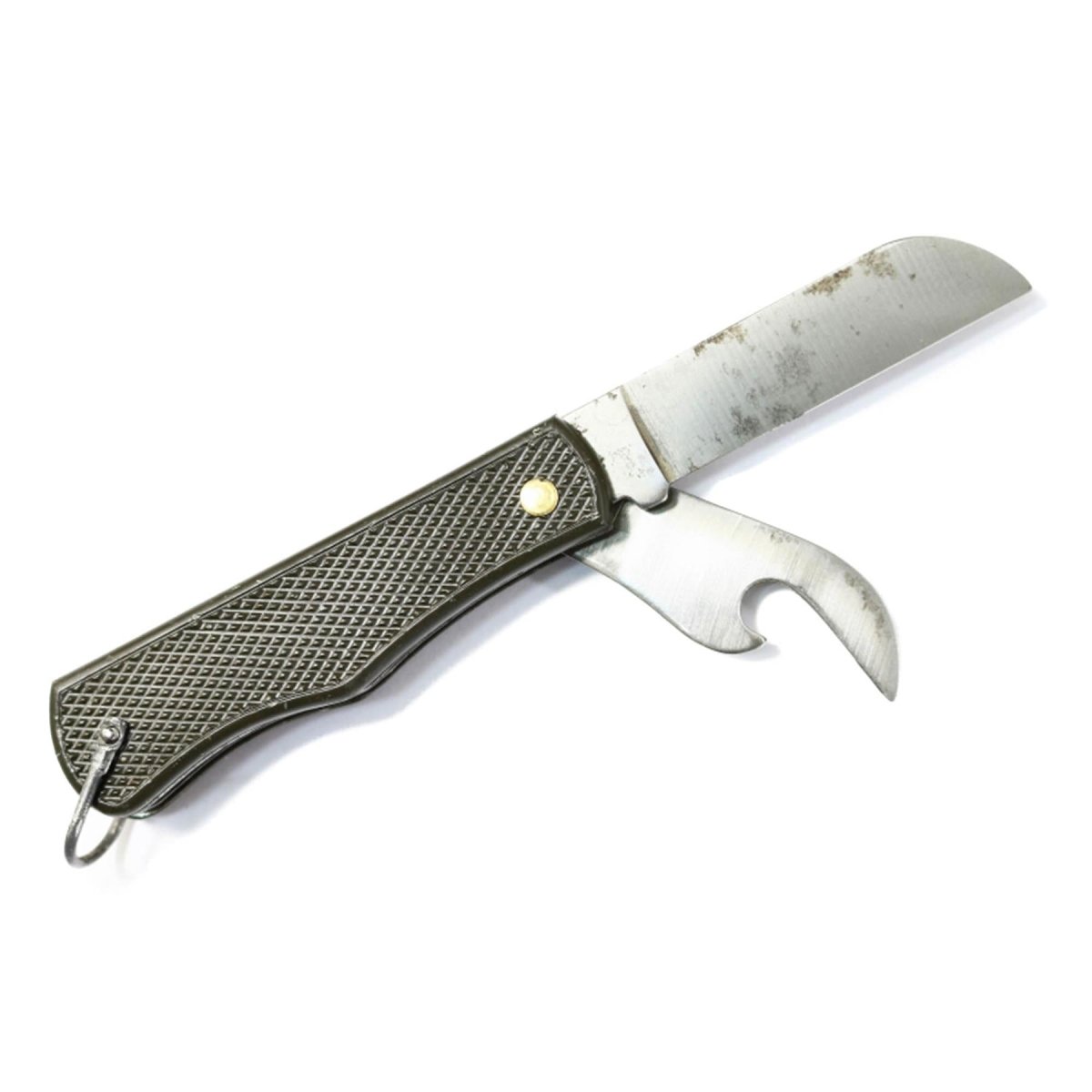 Original italiensk militärfickknivfoldning kan öppnare plasthandtag oliv