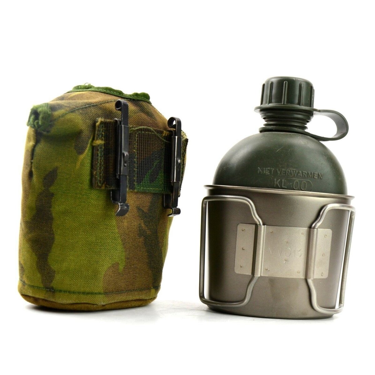 Original Nederländerna Dutch Army Canteen med kopp och täck Alice Clips