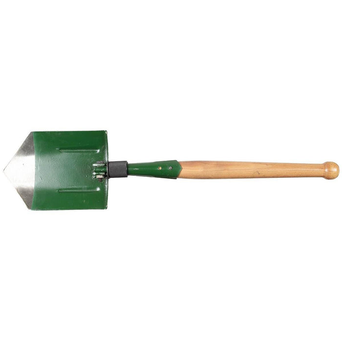 Original rumänsk armé vikbar spade med grönt blad och trähandtag, militärt överskott, hållbar och kompakt design