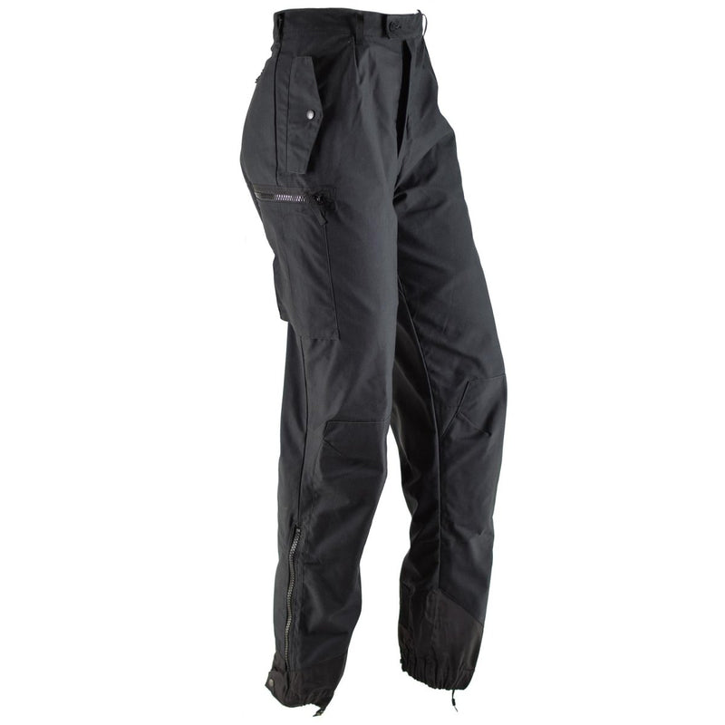 Black Swedish Army M90 thermal combat pants with durable fabric and adjustable features for extreme cold weather protection.