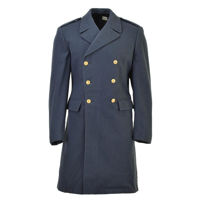 Original svensk militärblå överrock ull gyllene knappar vintage lång kappa - GoMilitar