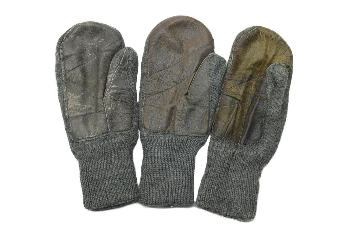 Original Swiss Army Grey Wool Cold Weather Mittens Läderpalm Militär fråga