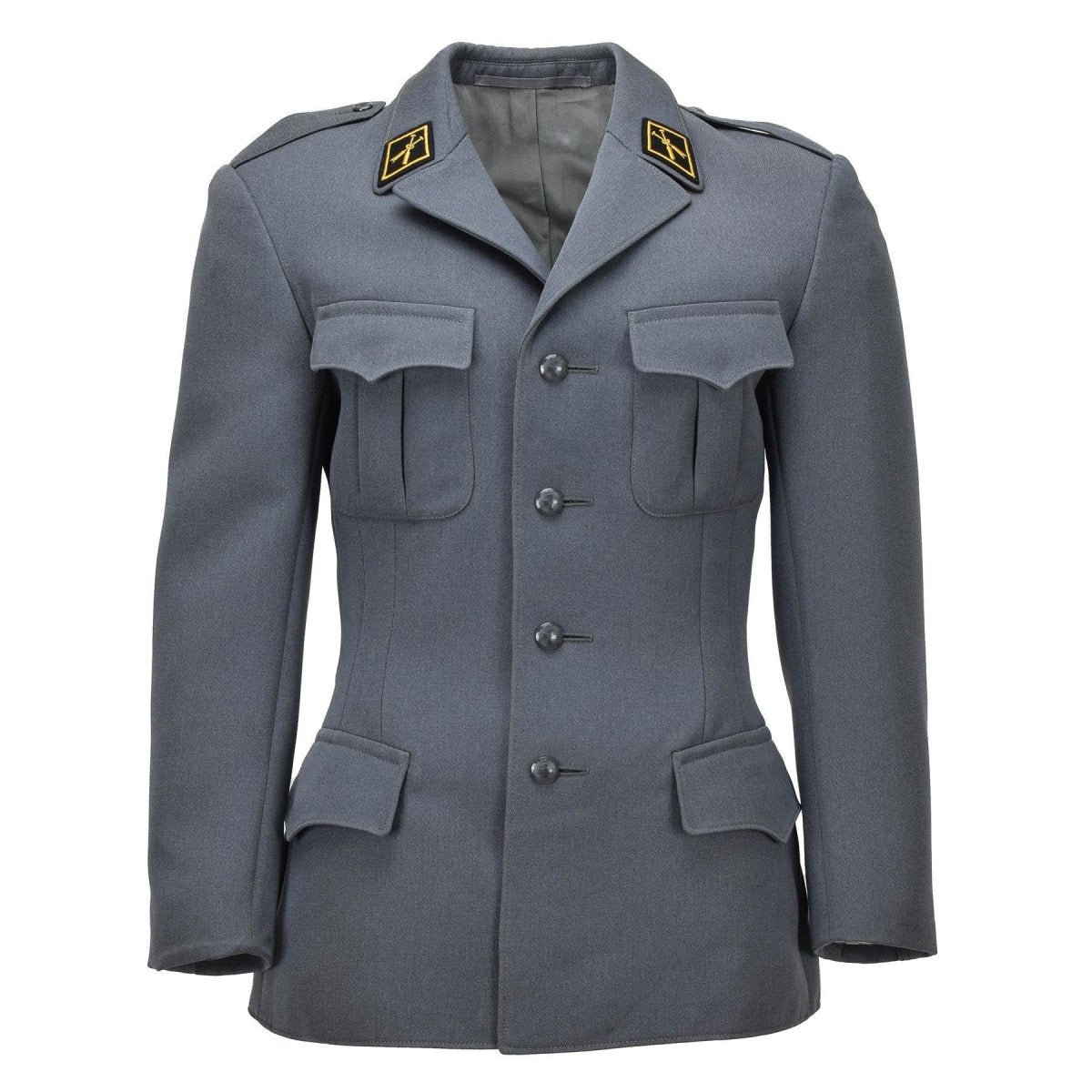 Original schweizisk militär formell jacka 4-fickors design axelepauletter grå
