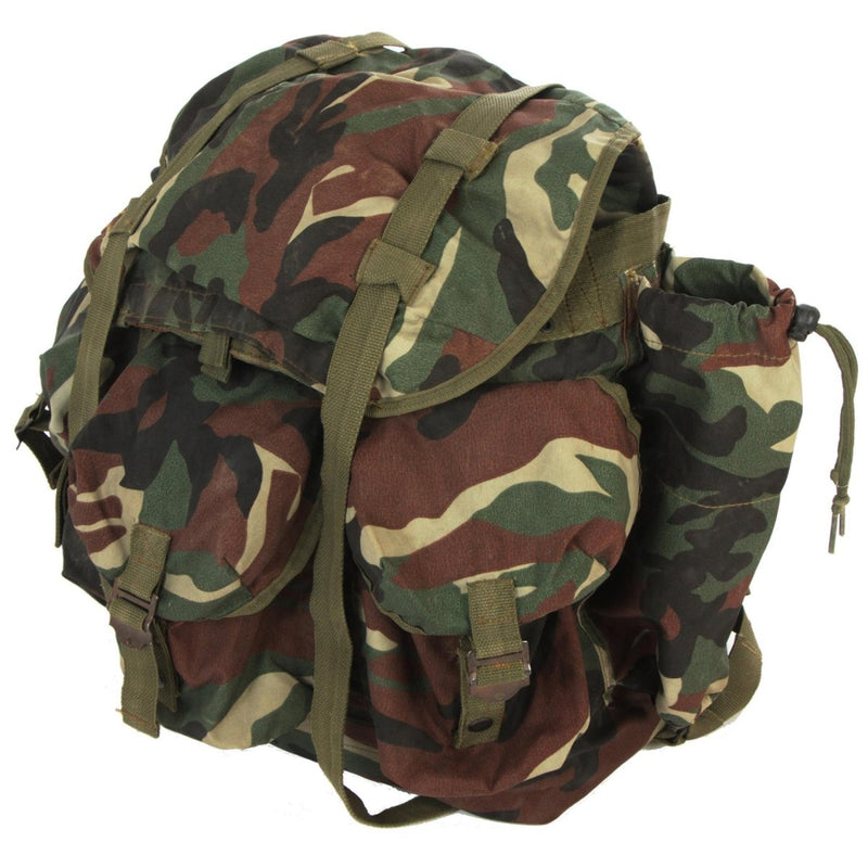 Original Turkish military tactical backpack in camouflage nylon with multiple pockets and adjustable shoulder straps