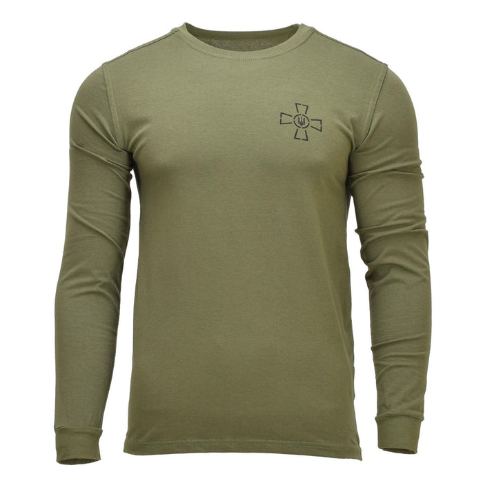 Original ukrainsk militär långärmad undertröja i olivgrön med Tryzub-emblem på bröstet, slitstark och bekväm passform