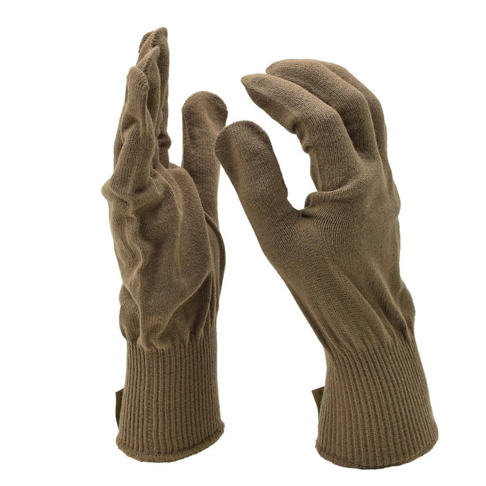 Original US Military bruna stickade akrylhandskar liners designade för värme, flexibilitet och kallt väderskydd.