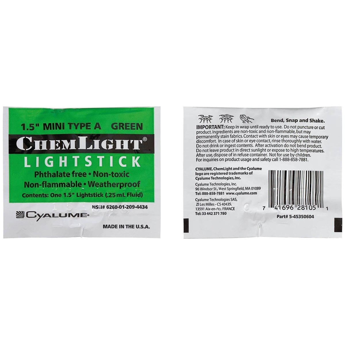 Original US Military Green Tactical Light Stick Cyalume 4 Hours Glowsticks New