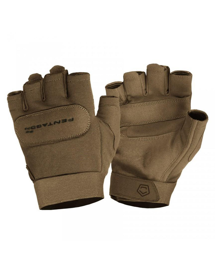 Brown Pentagon Duty Mechanic 1/2 fingerlösa handskar med andningsbart tyg och elastisk manschett för ökad fingerfärdighet och komfort