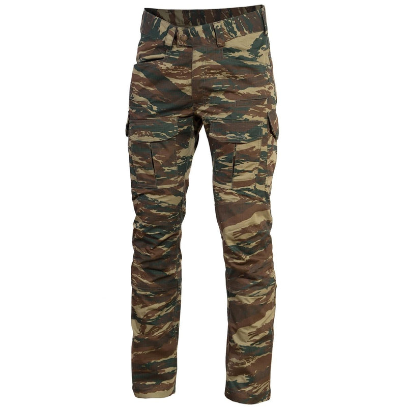Pentagon Ranger 2.0 military style lizard camo pants with reinforced ripstop fabric and multiple cargo pockets.