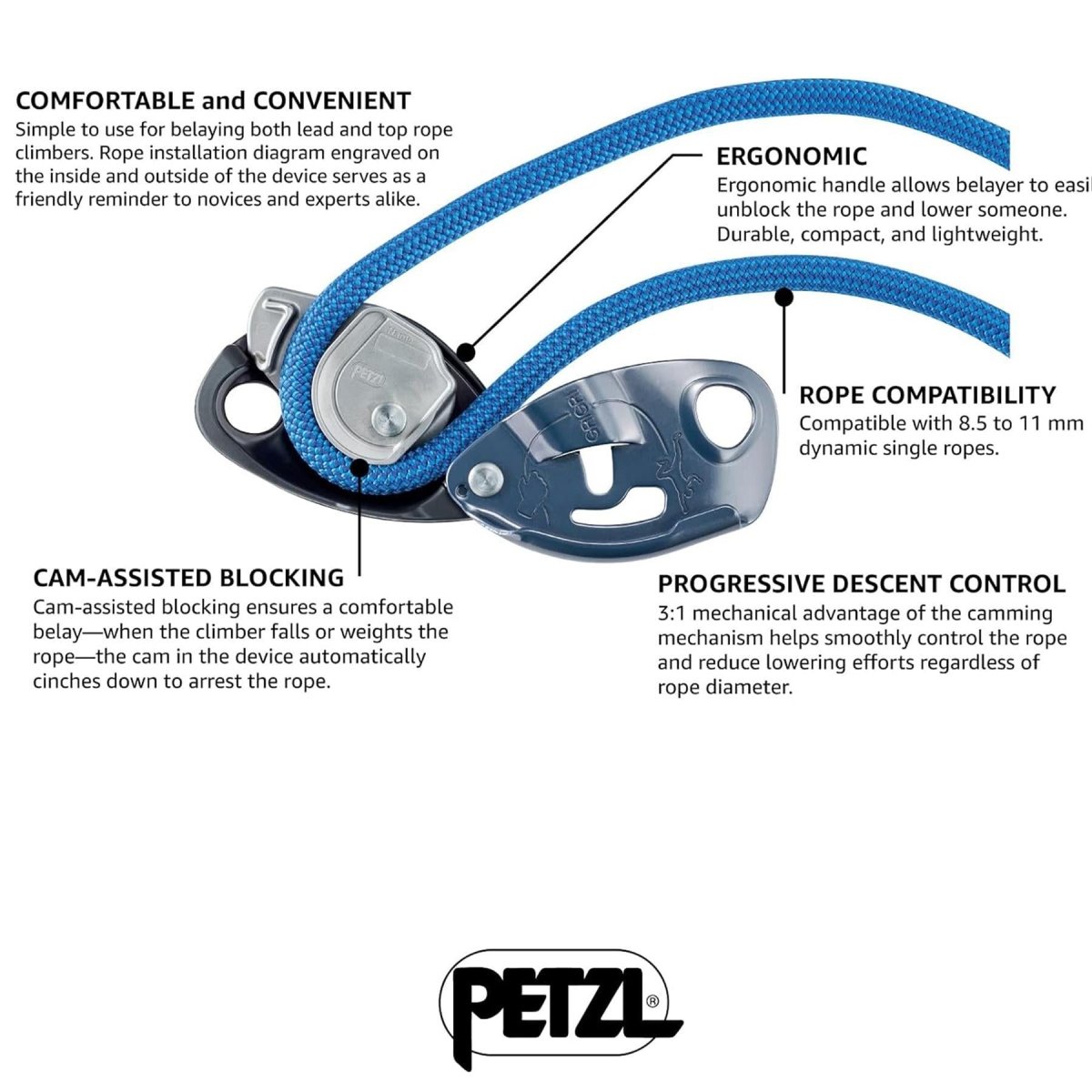 PETZL GRIGRI Belay Device Assisted Braking Rock Climbing Rappelling Orange