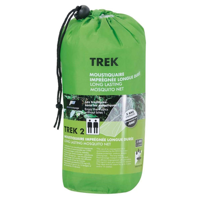 Grön myggnätsförpackning med "Trek"-märke på vit bakgrund