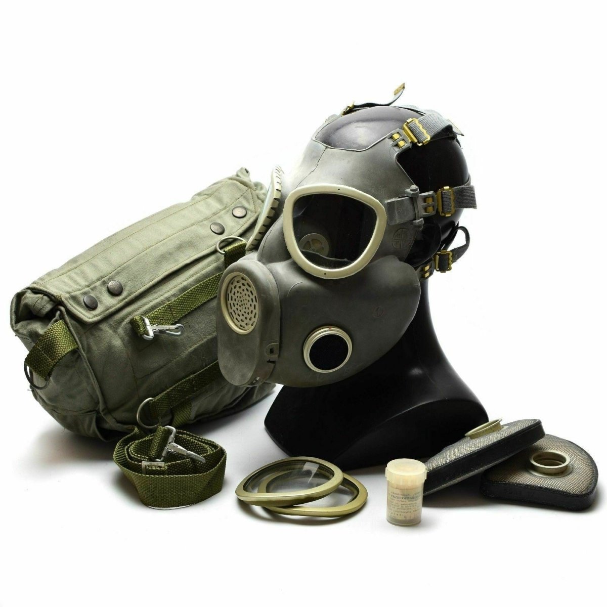 Polsk militär gasmask MP-4 äkta respiratorisk kemisk grå oliv od ny