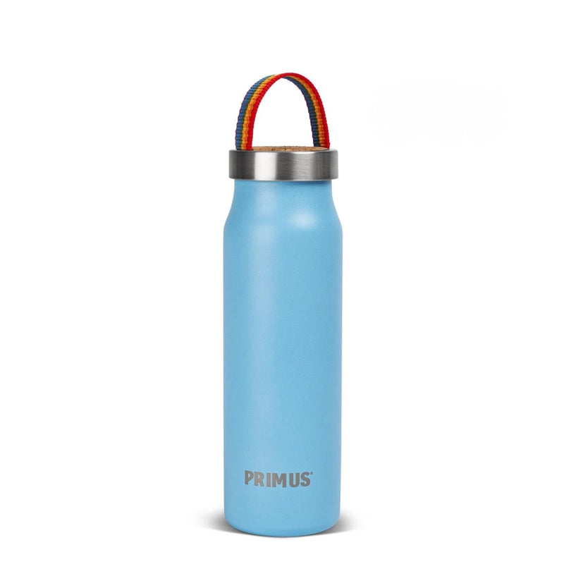 Blue Primus Klunken 500ml stainless steel vacuum flask with rainbow strap for hiking and camping