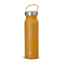Orange Primus Klunken 700ml stainless steel water bottle with cork lid and handle for outdoor hiking and sports.