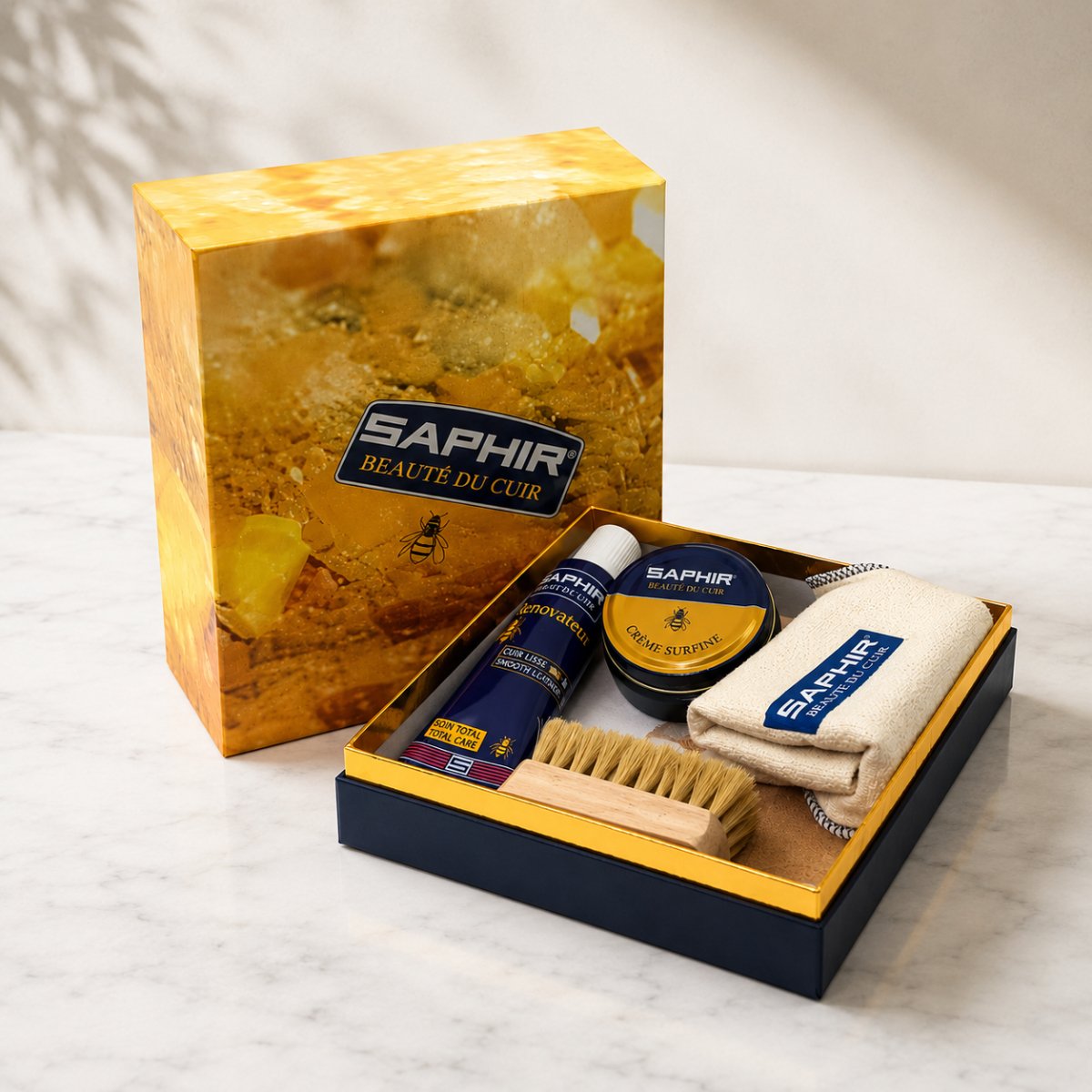 Saphir Box Large Shoe Care Kit Smooth Läder Polish Borste Duk Set