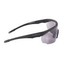 Black SWISS EYE safety goggles with dark tinted lens, anti-scratch, anti-fog, and UV protection for shooting and outdoor use.