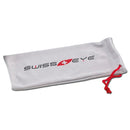 White microfiber drawstring pouch with Swiss Eye logo for protecting safety glasses and goggles