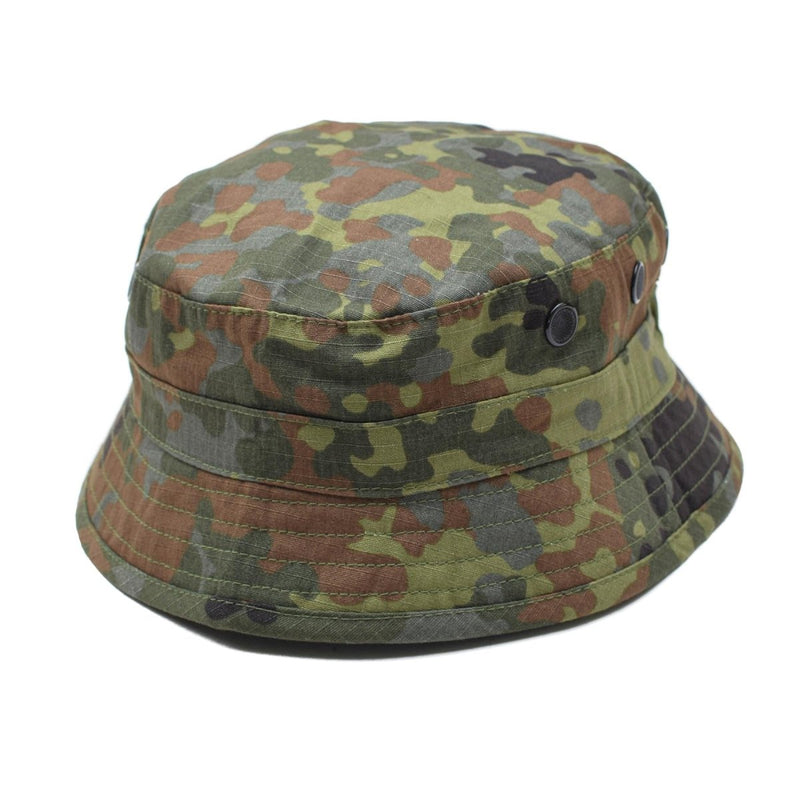 TACGEAR Flecktarn camo bucket hat made of durable ripstop fabric with vent holes for breathability and sun protection