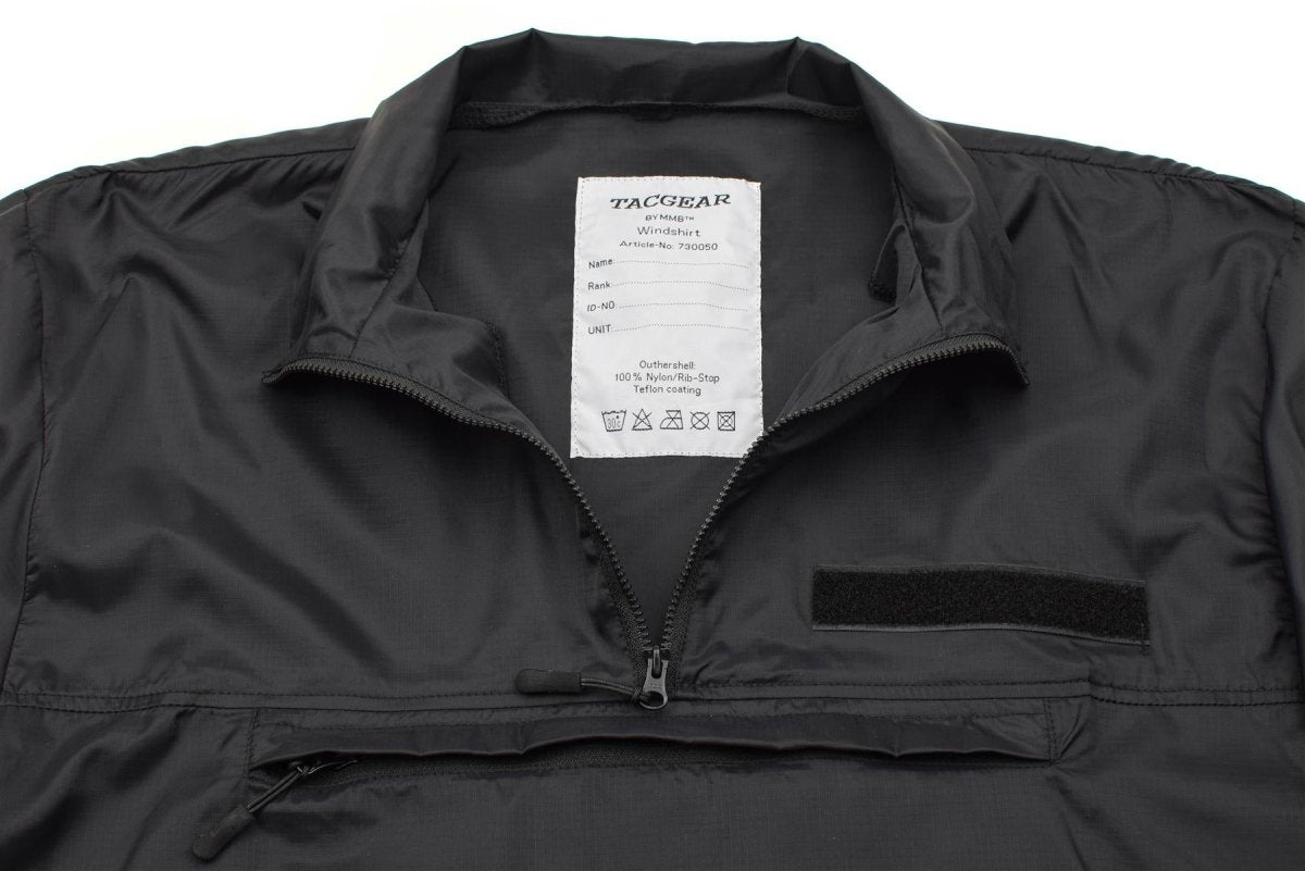 TACGEAR Märke vindtröja svart lätt camping vandring utomhus ripstop smock