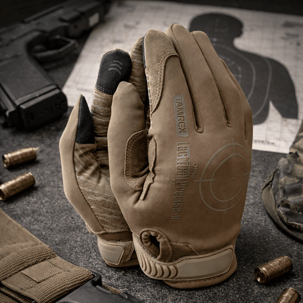 TAMREX Precise Tactical Gloves PU Läder Flexibel Spandex Touchscreen Olive