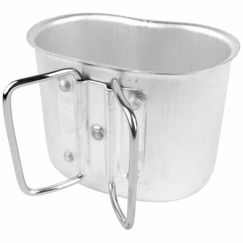 Aluminum US Army style canteen cover cup with foldable metal handles for outdoor and military use